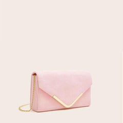 Metal Decor Suede Clutch Bag Evening Envelope Bag Pink Purse