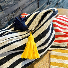 Striped Canvas Clutch Bag with Tassel - Travel Cosmetic Pouch