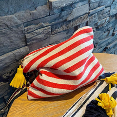 Striped Canvas Clutch Bag with Tassel - Travel Cosmetic Pouch