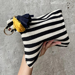 Striped Canvas Clutch Bag with Tassel - Travel Cosmetic Pouch