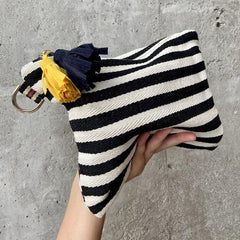 Striped Canvas Clutch Bag with Tassel - Travel Cosmetic Pouch