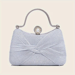 Glitter Ruched Evening Bag Faux Pearl Decor Clutch Purse