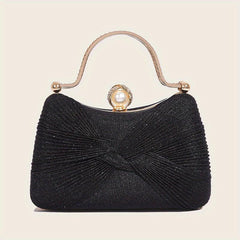 Glitter Ruched Evening Bag Faux Pearl Decor Clutch Purse