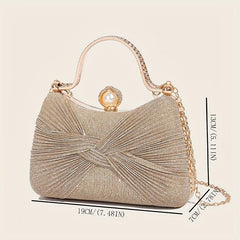 Glitter Ruched Evening Bag Faux Pearl Decor Clutch Purse