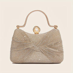 Glitter Ruched Evening Bag Faux Pearl Decor Clutch Purse