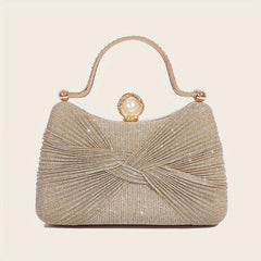 Glitter Ruched Evening Bag Faux Pearl Decor Clutch Purse