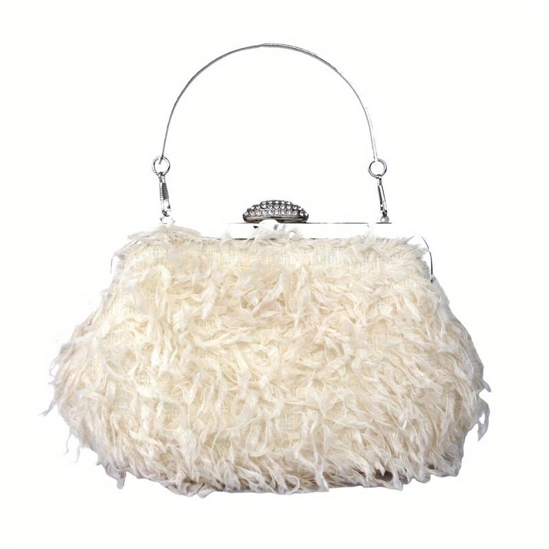 Feather Furry Kiss Lock Metal Chain Clutch Evening Bag