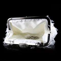 Feather Furry Kiss Lock Metal Chain Clutch Evening Bag