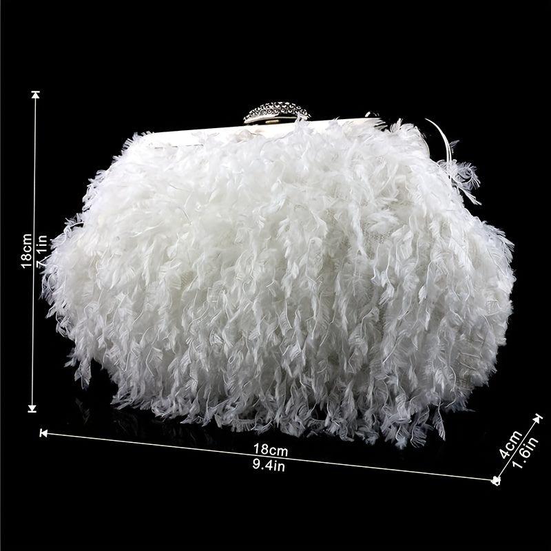 Feather Furry Kiss Lock Metal Chain Clutch Evening Bag