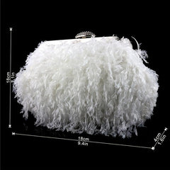 Feather Furry Kiss Lock Metal Chain Clutch Evening Bag