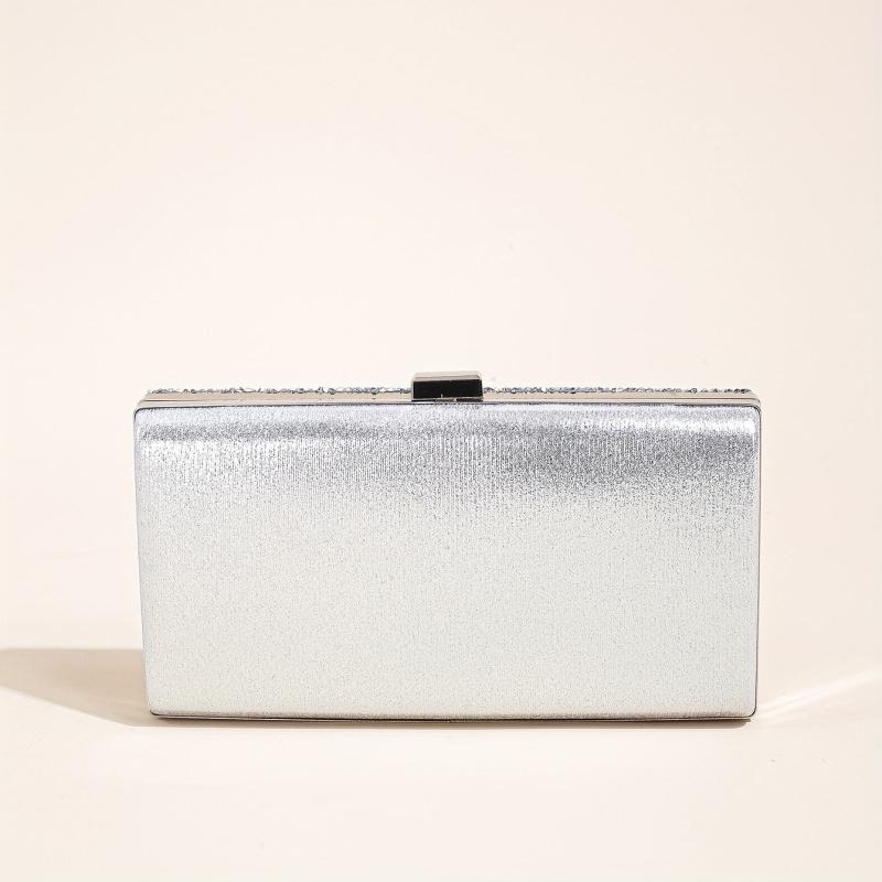 Rhinestone Glitter Kiss Lock Chain Clutch Elegant Textured Frame Purse