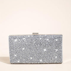 Rhinestone Glitter Kiss Lock Chain Clutch Elegant Textured Frame Purse