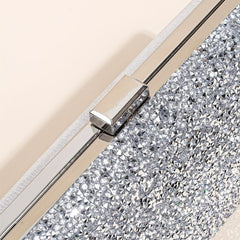 Rhinestone Glitter Kiss Lock Chain Clutch Elegant Textured Frame Purse