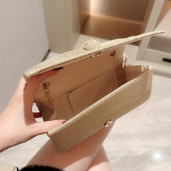 Knot Decor Pleated Glitter Metal Chain Clutch