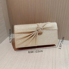 Knot Decor Pleated Glitter Metal Chain Clutch
