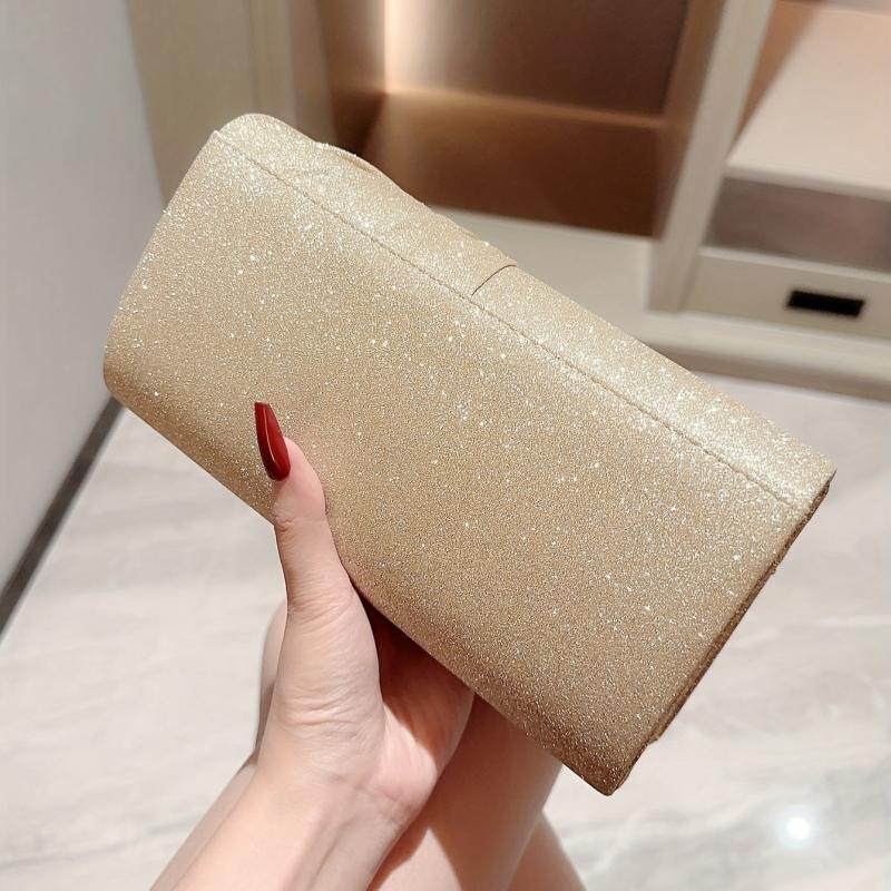 Knot Decor Pleated Glitter Metal Chain Clutch