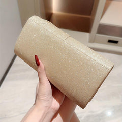 Knot Decor Pleated Glitter Metal Chain Clutch