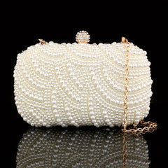 Pearl Beads Rhinestone Glitter Kiss Lock Chain Clutch Frame Purse