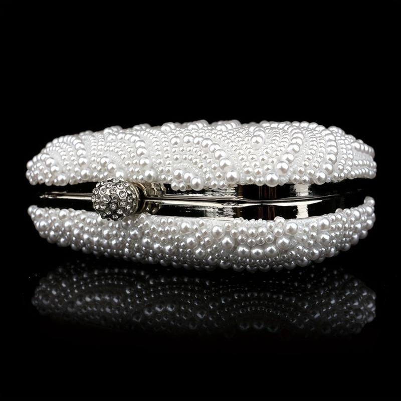 Pearl Beads Rhinestone Glitter Kiss Lock Chain Clutch Frame Purse