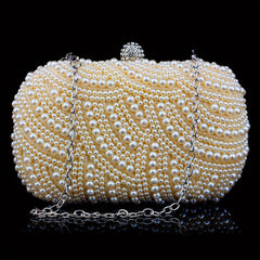 Pearl Beads Rhinestone Glitter Kiss Lock Chain Clutch Frame Purse