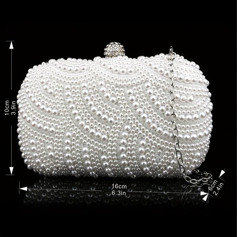 Pearl Beads Rhinestone Glitter Kiss Lock Chain Clutch Frame Purse