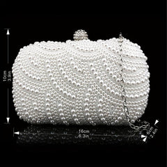 Pearl Beads Rhinestone Glitter Kiss Lock Chain Clutch Frame Purse