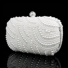 Pearl Beads Rhinestone Glitter Kiss Lock Chain Clutch Frame Purse