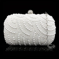 Pearl Beads Rhinestone Glitter Kiss Lock Chain Clutch Frame Purse