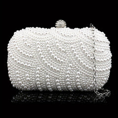 Pearl Beads Rhinestone Glitter Kiss Lock Chain Clutch Frame Purse