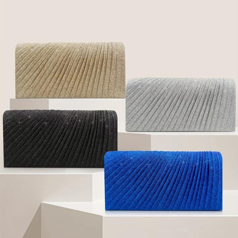 Glitter Ruched Evening Bag Clutch Purse Women Wedding Prom Party