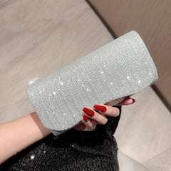Glitter Metal Chain Flap Handbag Sparkly Purse Classic Evening Bag