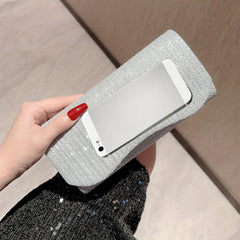 Glitter Metal Chain Flap Handbag Sparkly Purse Classic Evening Bag