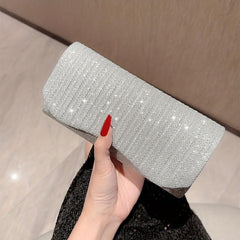 Glitter Metal Chain Flap Handbag Sparkly Purse Classic Evening Bag