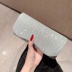 Glitter Metal Chain Flap Handbag Sparkly Purse Classic Evening Bag