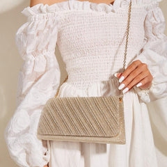 Glitter Evening Bag Pleated Flap Crossbody Clutch Chain