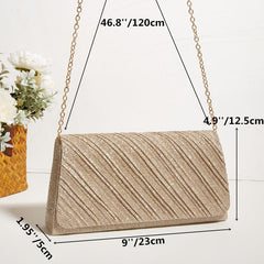 Glitter Evening Bag Pleated Flap Crossbody Clutch Chain