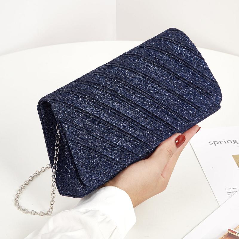 Glitter Evening Bag Pleated Flap Crossbody Clutch Chain