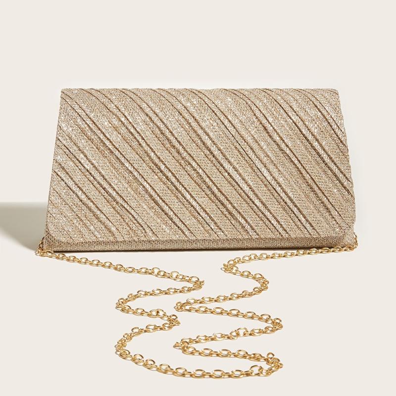 Glitter Evening Bag Pleated Flap Crossbody Clutch Chain