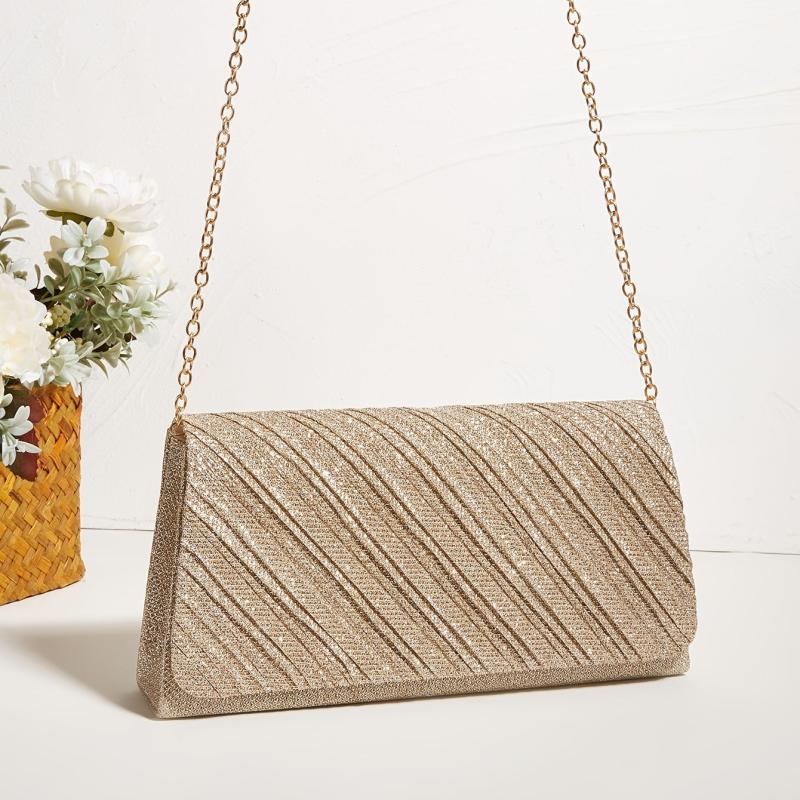 Glitter Evening Bag Pleated Flap Crossbody Clutch Chain