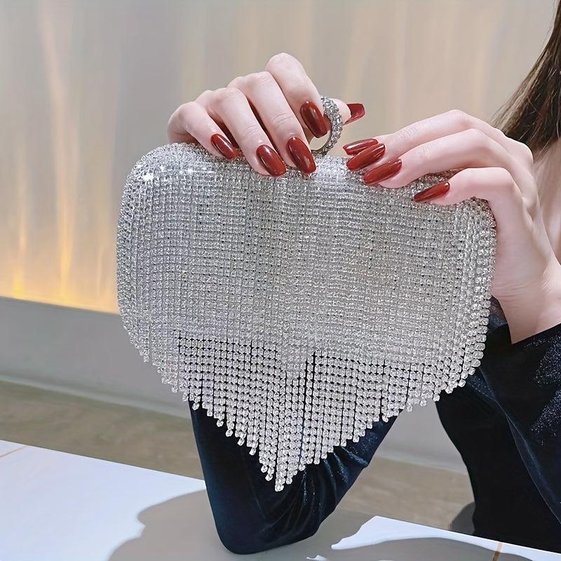 Sparkling Rhinestone Fringe Clutch Purse for Women