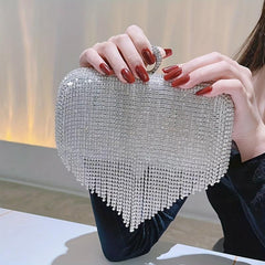 Sparkling Rhinestone Fringe Clutch Purse for Women