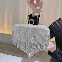 Sparkling Rhinestone Fringe Clutch Purse for Women