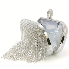 Sparkling Rhinestone Fringe Clutch Purse for Women