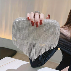Sparkling Rhinestone Fringe Clutch Purse for Women