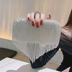 Sparkling Rhinestone Fringe Clutch Purse for Women