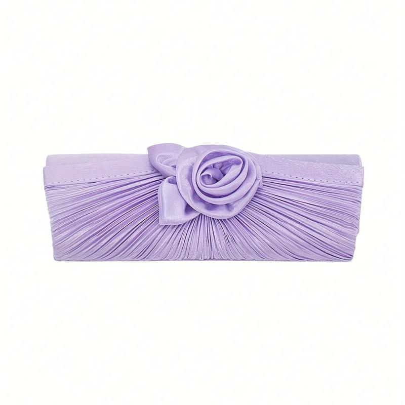 Ruched Flower Decor Long Wallet Evening Clutch Bag