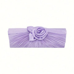 Ruched Flower Decor Long Wallet Evening Clutch Bag