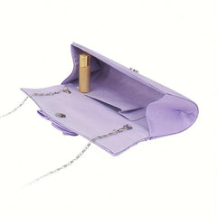Ruched Flower Decor Long Wallet Evening Clutch Bag