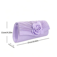 Ruched Flower Decor Long Wallet Evening Clutch Bag