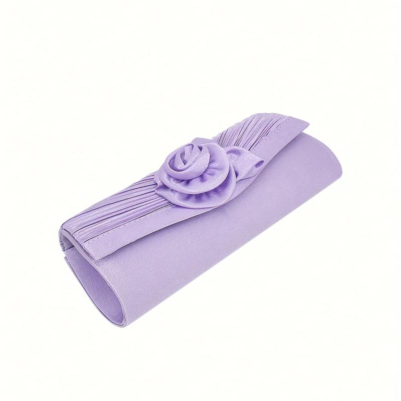 Ruched Flower Decor Long Wallet Evening Clutch Bag